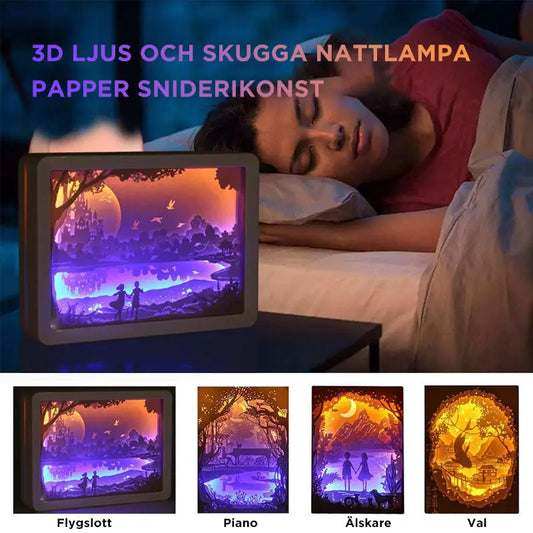 3D ljus och skugga nattlampa papperssnideri konst - Lamora Sverige