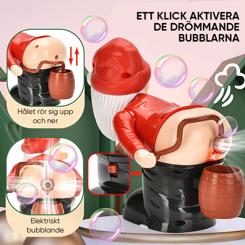 Rolig bubblor blåsande maskin med jultomte