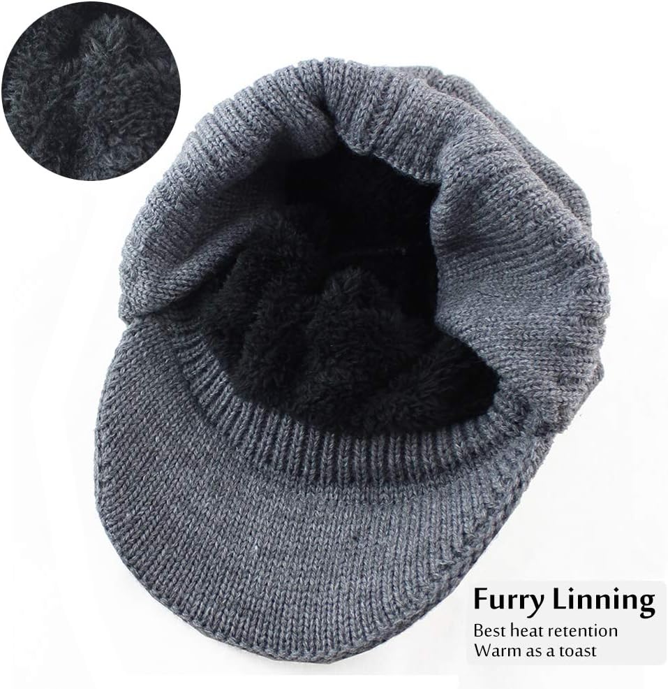 Winter Beanie w/Visor & Earflaps for Men Outdoor Fleece Hat Scarf Set