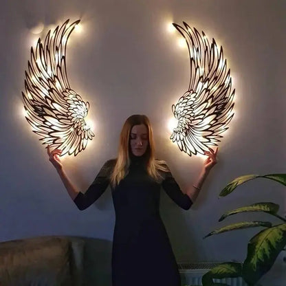 Black Angel Wings Metal Wings Wall Art with LED Lights - Lamora Sverige