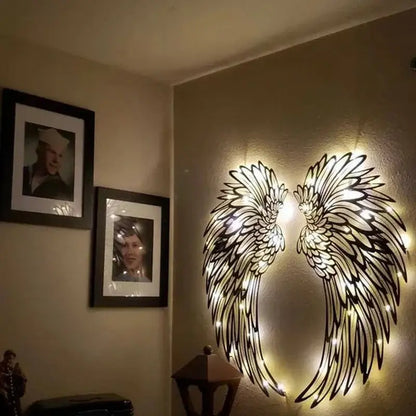 Black Angel Wings Metal Wings Wall Art with LED Lights - Lamora Sverige