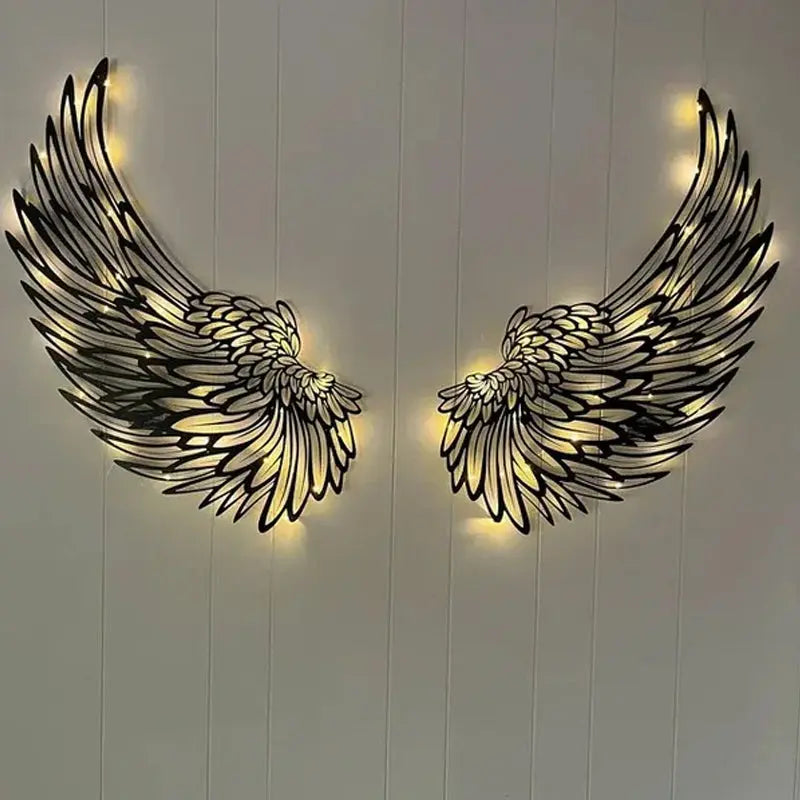 Black Angel Wings Metal Wings Wall Art with LED Lights - Lamora Sverige