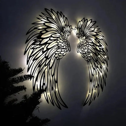 Black Angel Wings Metal Wings Wall Art with LED Lights - Lamora Sverige