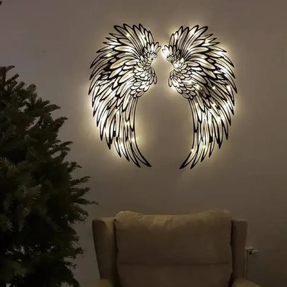 Black Angel Wings Metal Wings Wall Art with LED Lights - Lamora Sverige