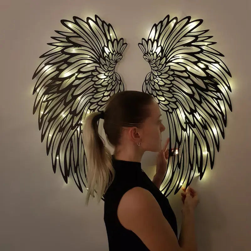 Black Angel Wings Metal Wings Wall Art with LED Lights - Lamora Sverige