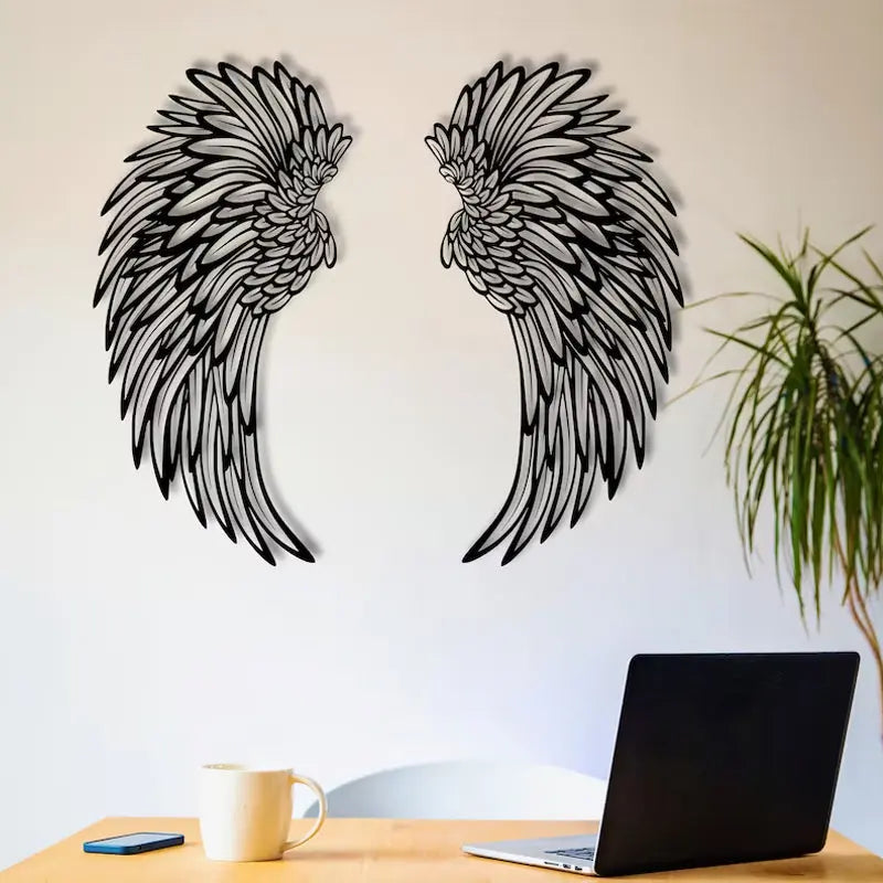 Black Angel Wings Metal Wings Wall Art with LED Lights - Lamora Sverige