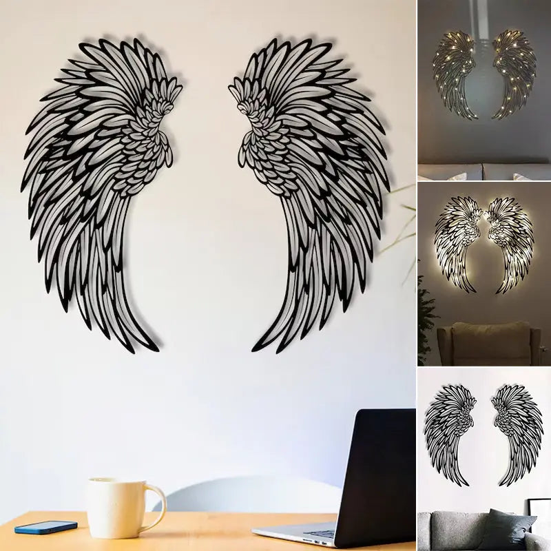 Black Angel Wings Metal Wings Wall Art with LED Lights - Lamora Sverige