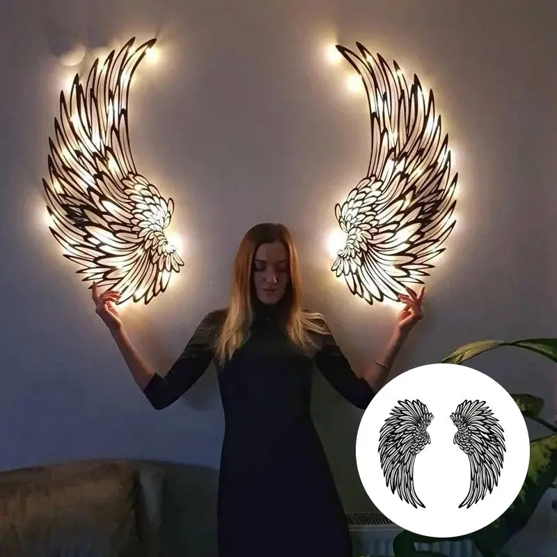 Black Angel Wings Metal Wings Wall Art with LED Lights - Lamora Sverige