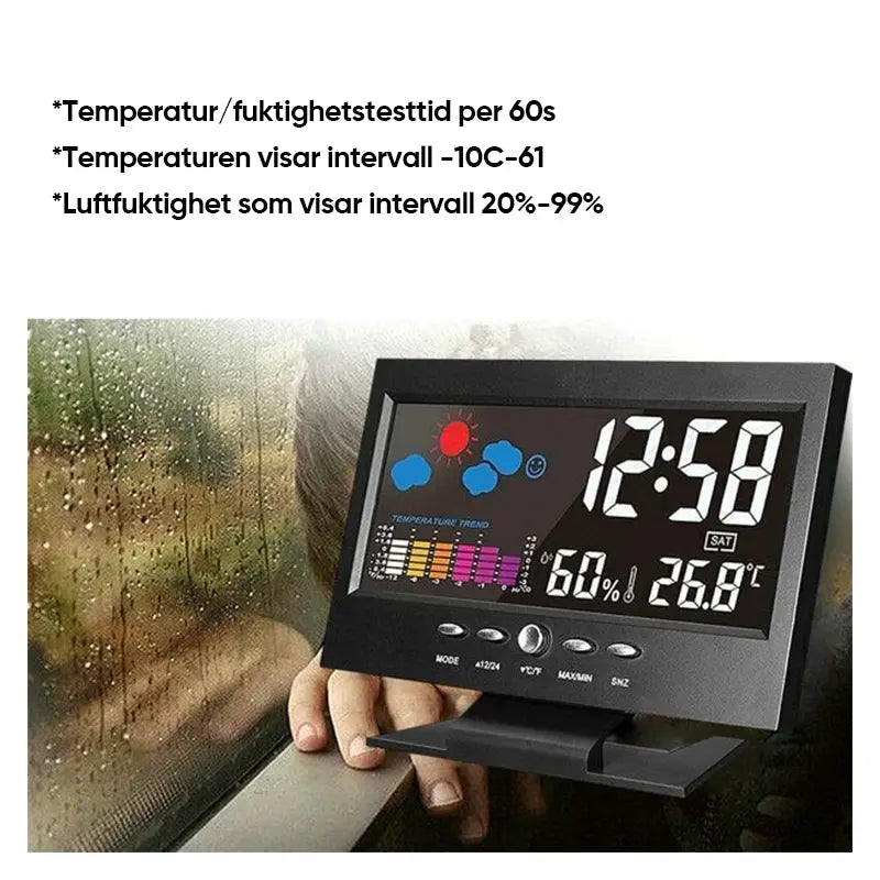 Digital LED Temperatur Fuktighet Monitor Väckarklocka - Lamora Sverige