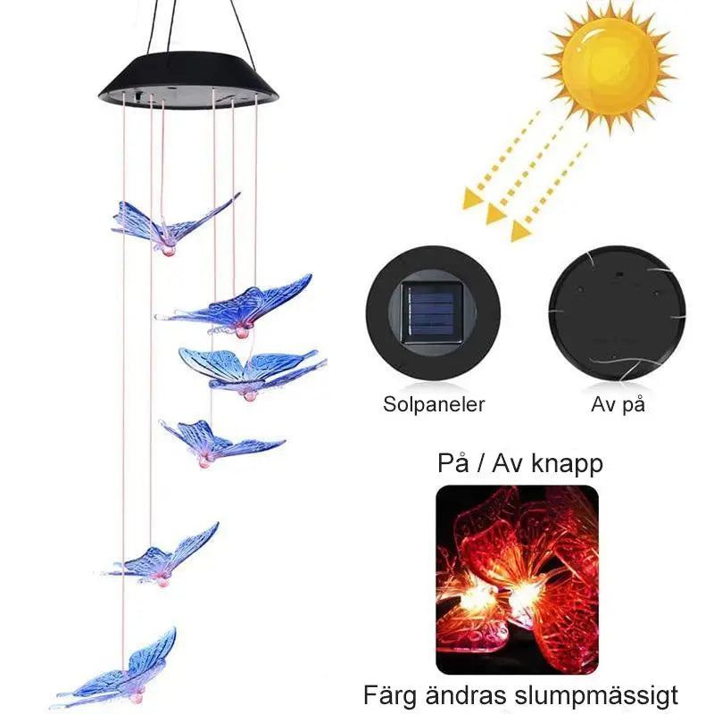 Färgbyte Solar LED Vattentät Fjäril Wind Chimes - Lamora Sverige