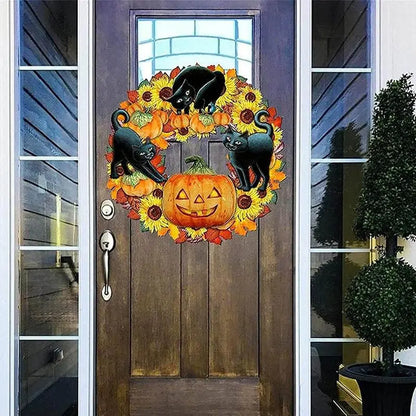 Halloween rolig pumpa svart katt trä notering dekoration - Lamora Sverige