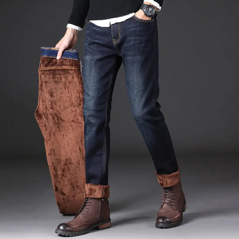 Male Loose Stretchy Denim Straight Pants - Lamora Sverige