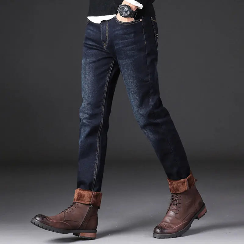 Male Loose Stretchy Denim Straight Pants - Lamora Sverige