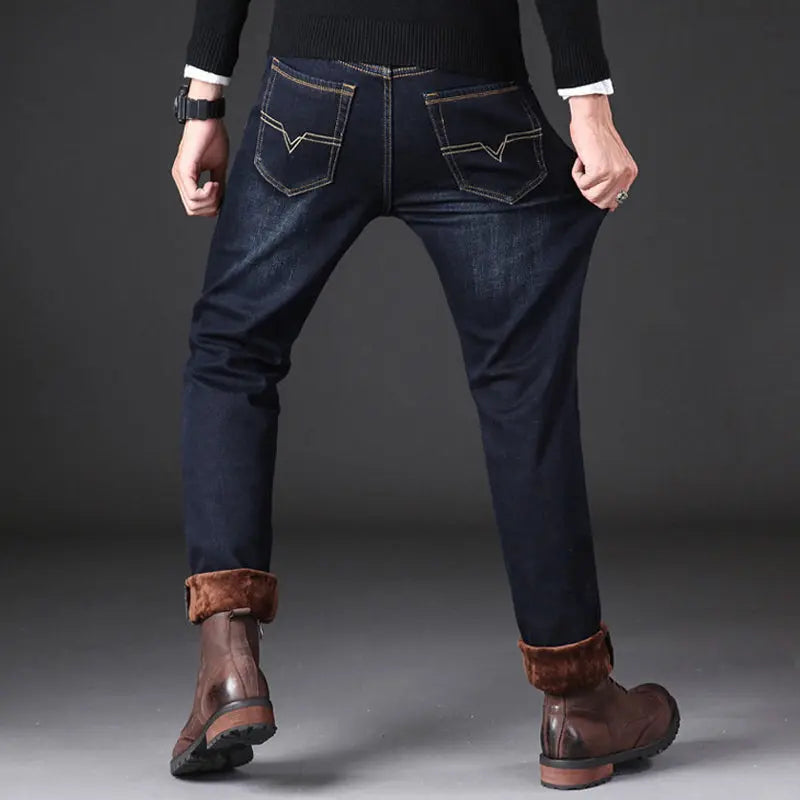 Male Loose Stretchy Denim Straight Pants - Lamora Sverige