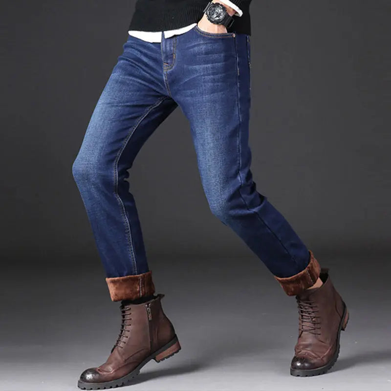 Male Loose Stretchy Denim Straight Pants - Lamora Sverige