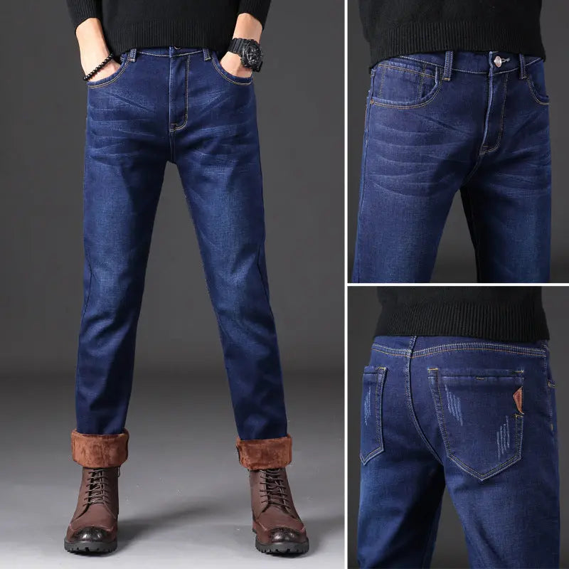 Male Loose Stretchy Denim Straight Pants - Lamora Sverige