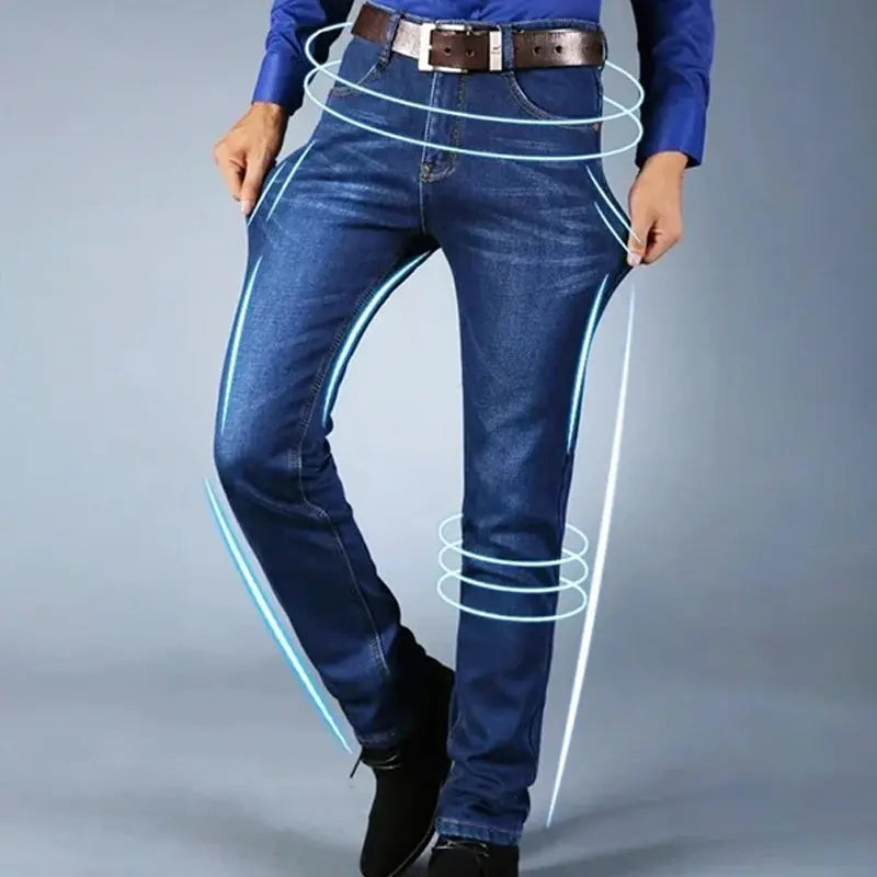 Male Loose Stretchy Denim Straight Pants - Lamora Sverige