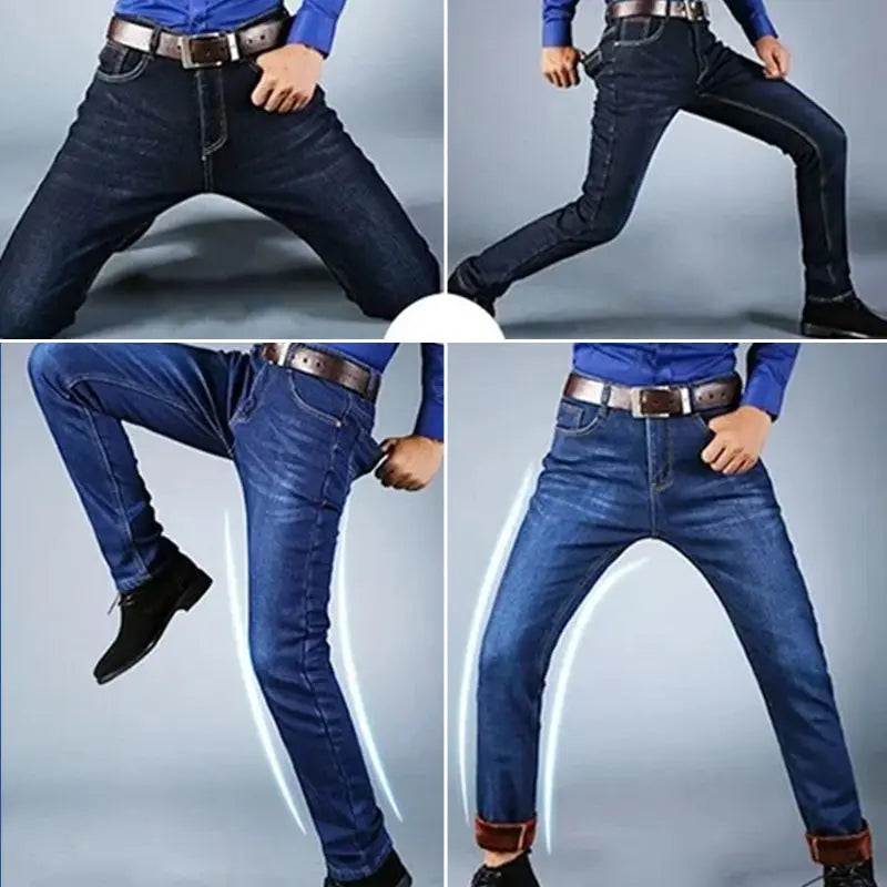 Male Loose Stretchy Denim Straight Pants - Lamora Sverige