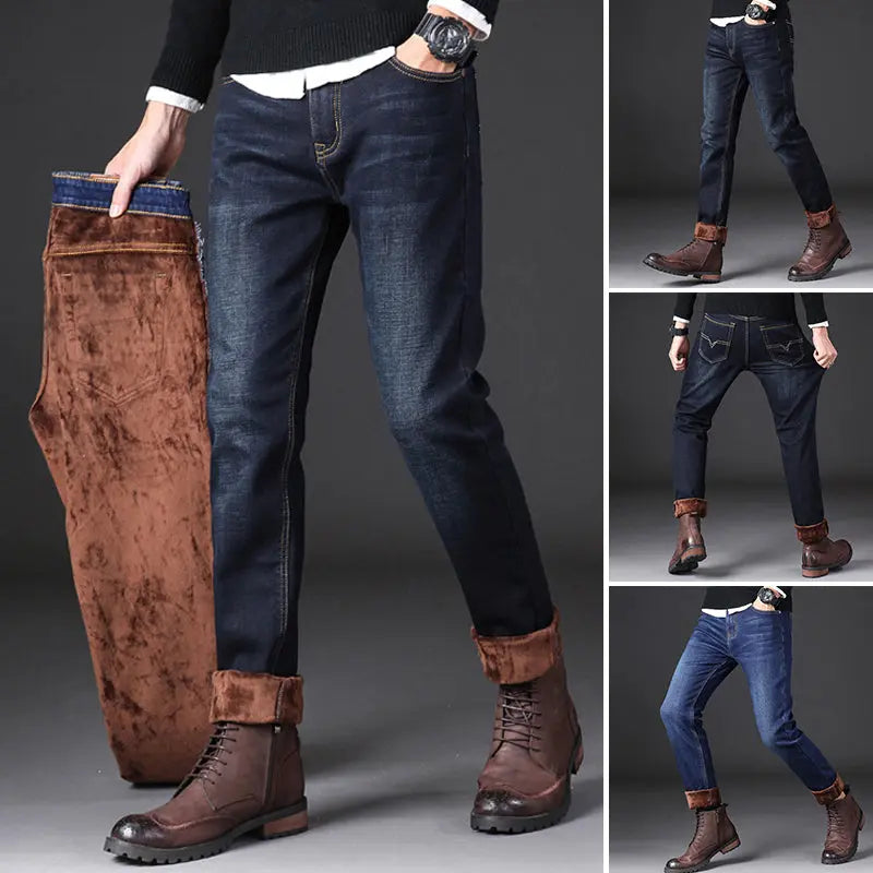 Male Loose Stretchy Denim Straight Pants - Lamora Sverige