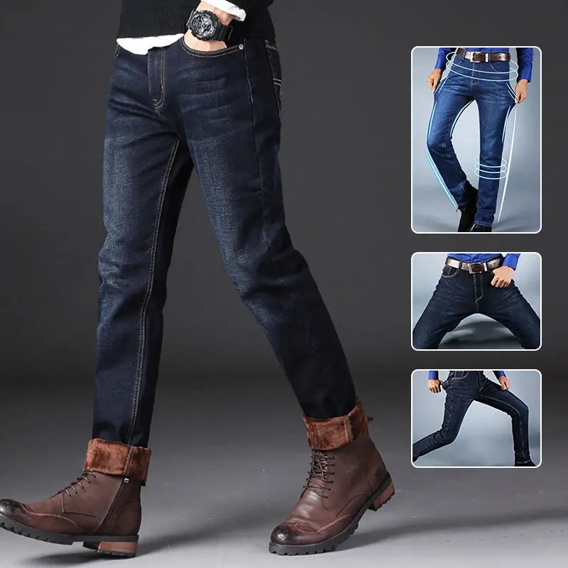 Male Loose Stretchy Denim Straight Pants - Lamora Sverige