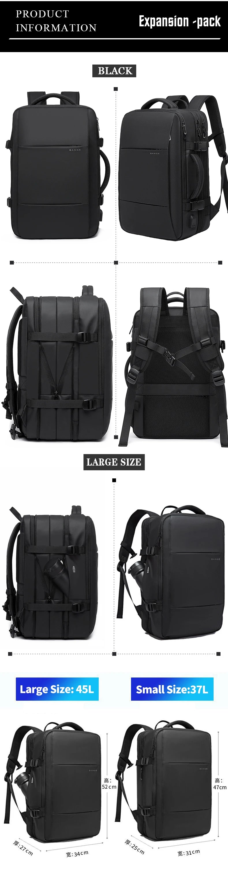 Vattentät Reseryggsäck för Män | Business Laptop Backpack med USB | Perfekt Julklapp – 17.3 Tum Expandabel Design