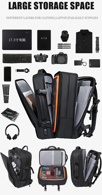 Vattentät Reseryggsäck för Män | Business Laptop Backpack med USB | Perfekt Julklapp – 17.3 Tum Expandabel Design