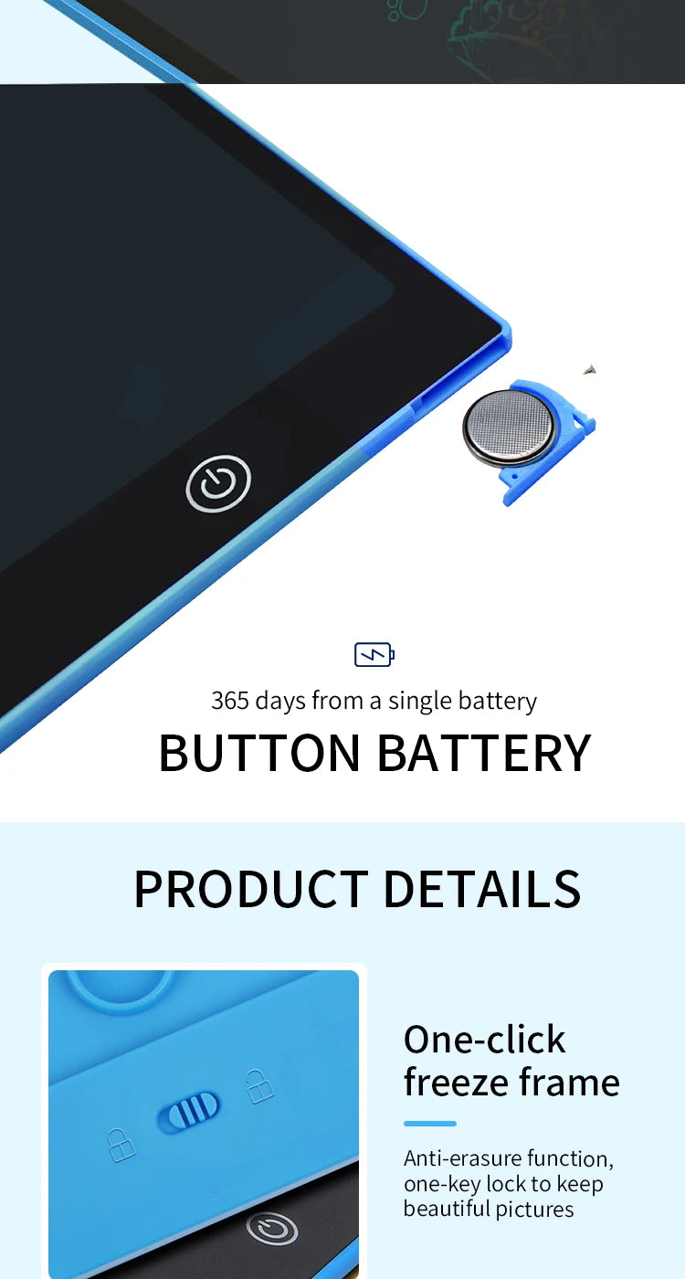 LCD Writing Tablet - Perfekt för Ritning och Skrivning | 6.5/8.5/10/12 Tum Magisk Raderbar Ritplatta för Barn | Julklapp för Pojkar