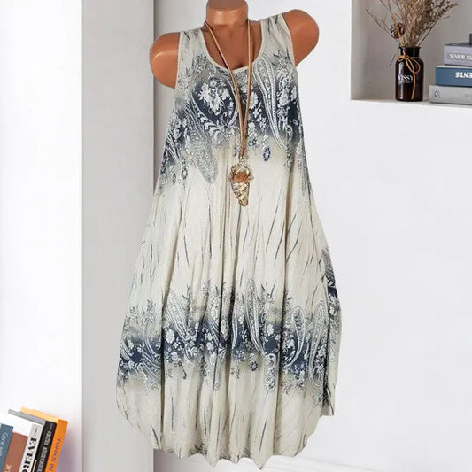 Summer Beach Bohemia Print Sleeveless Dress - Lamora Sverige