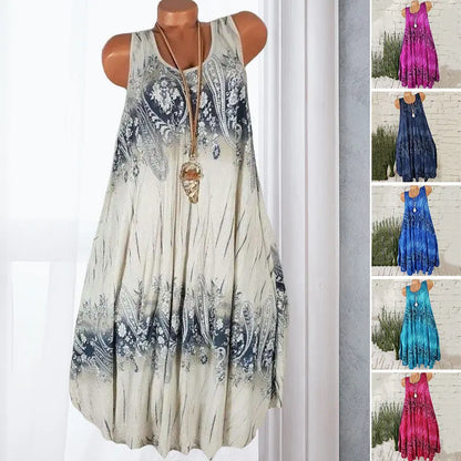 Summer Beach Bohemia Print Sleeveless Dress - Lamora Sverige