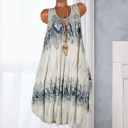 Summer Beach Bohemia Print Sleeveless Dress - Lamora Sverige