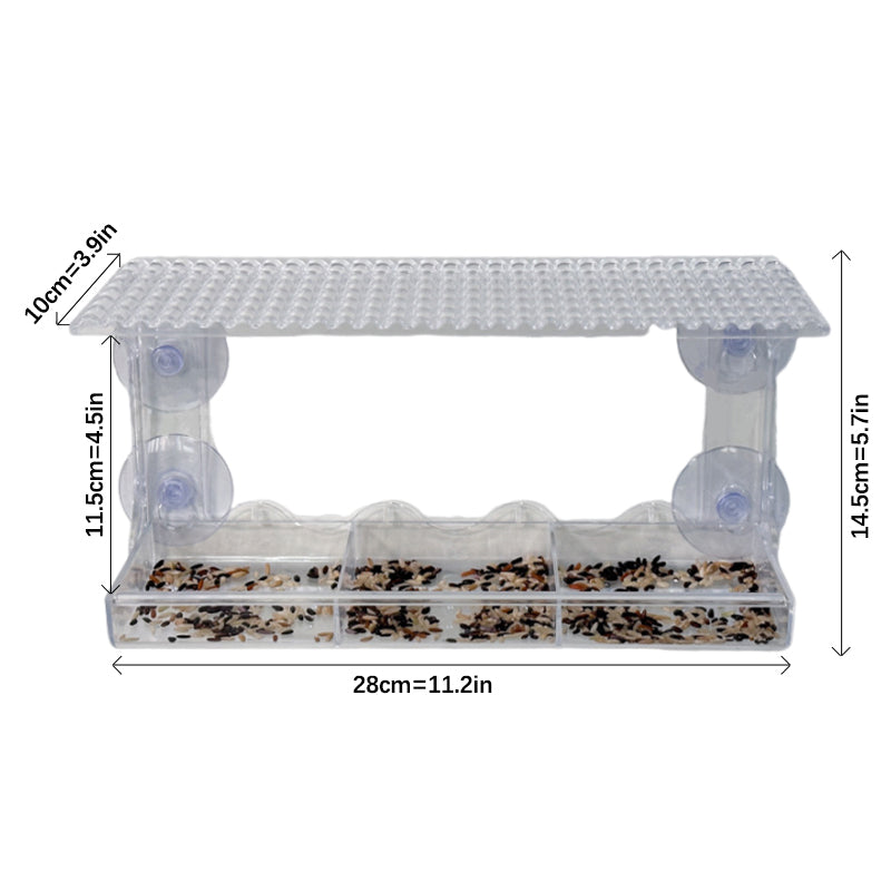 Utomhusfönster med klar sikt fågelmatare med sugkopp