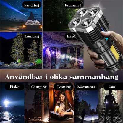 4-läges multifunktionell LED-ficklampa med starkt ljus