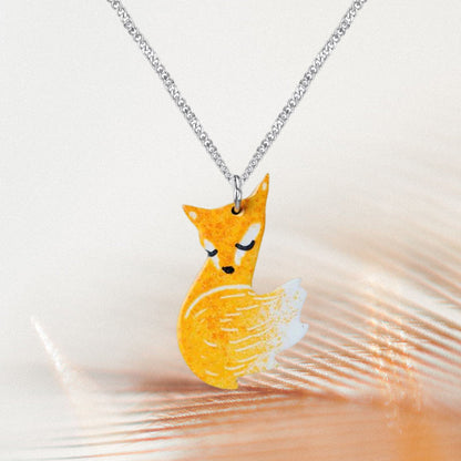 Hand-painted Fox and Wolf Couple Hug Necklace