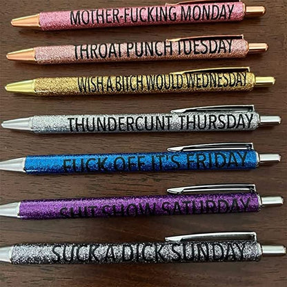 Swear Word Daily Pen Set (7cs* Roliga svarta bläckpennor)