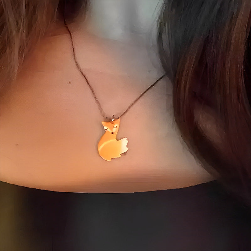 Hand-painted Fox and Wolf Couple Hug Necklace