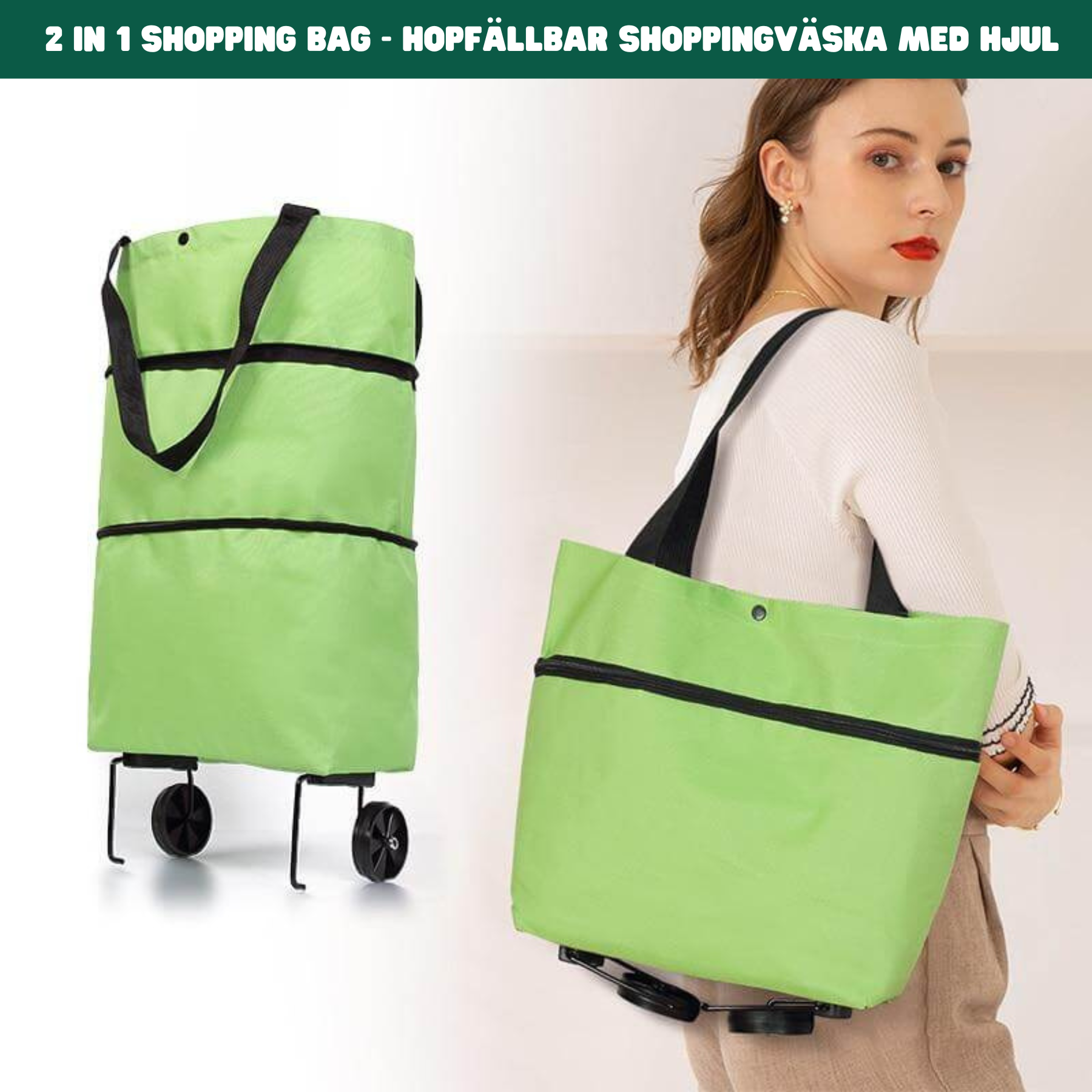 2 In 1 Bag™ Hopfällbar shoppingväska med hjul