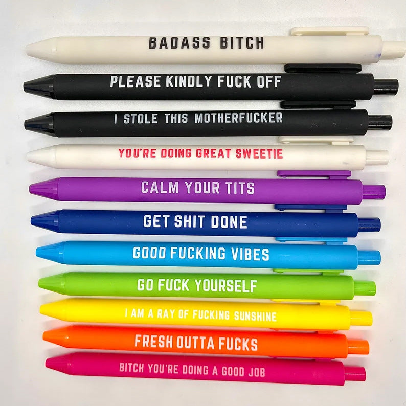 11 st SwearWord Funny Pens (svart bläck)