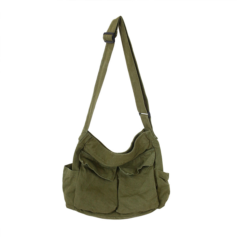 Canvas Solid Color Messenger Bag