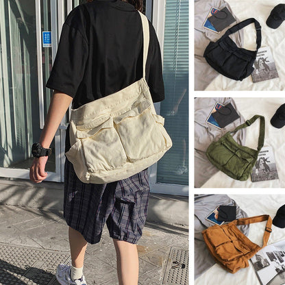 Canvas Solid Color Messenger Bag